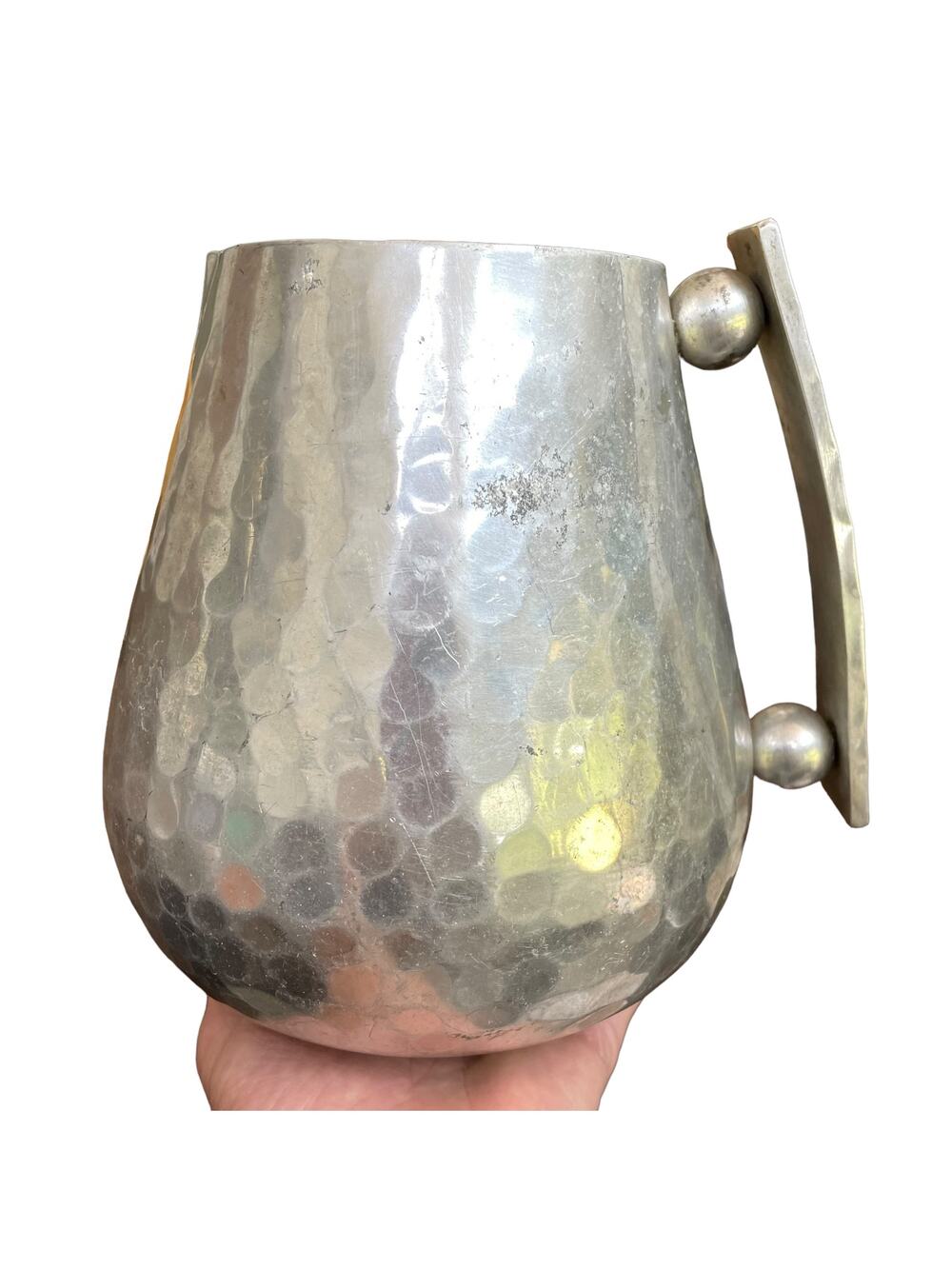 Vintage Buenilum Hammered Aluminum Pitcher MCM Hand Wrought Water Jug READ